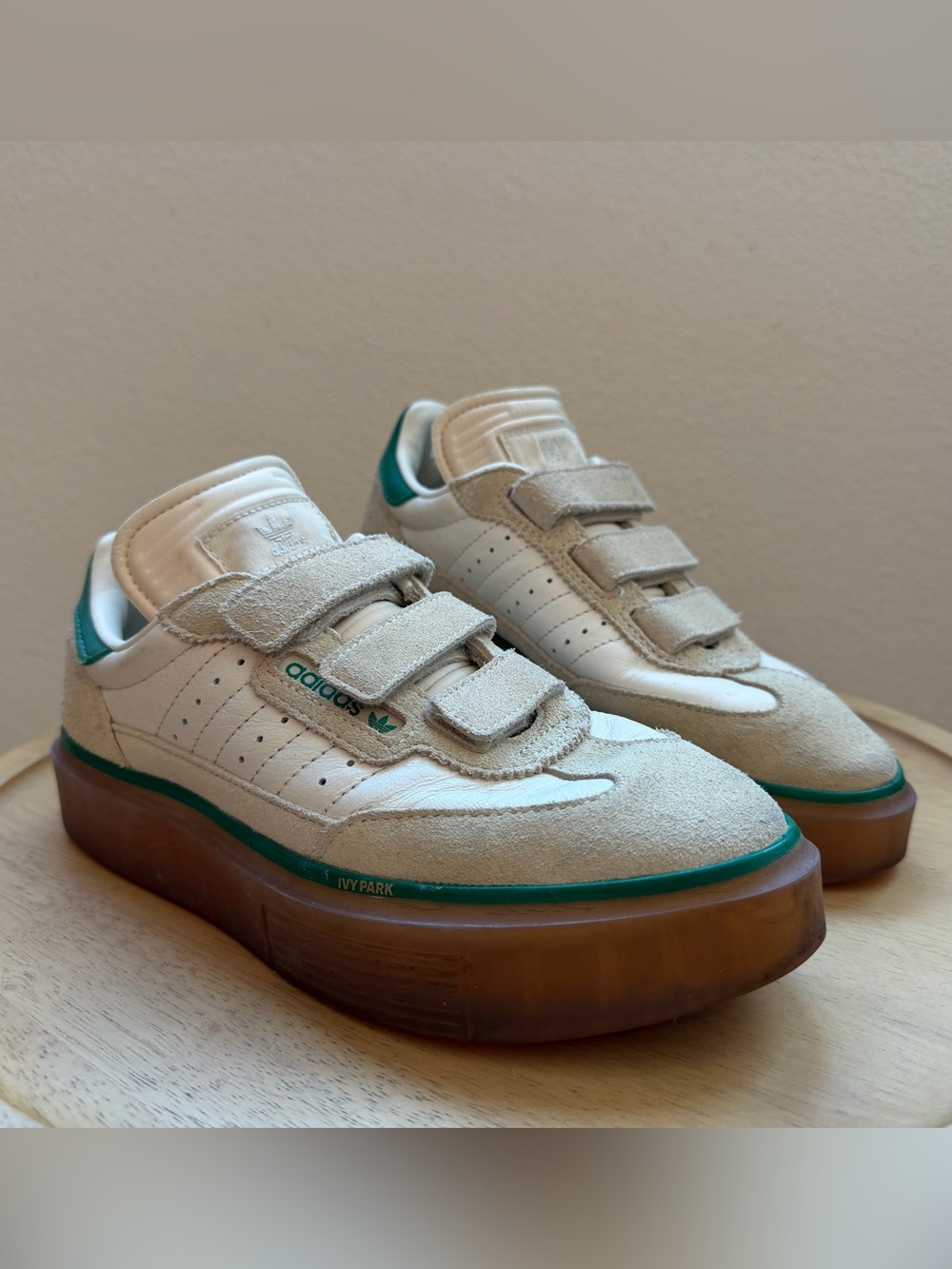 adidas Ivy Park Super Sleek 3 Strap Sneakers in Cream/Green | Women’s 5.5